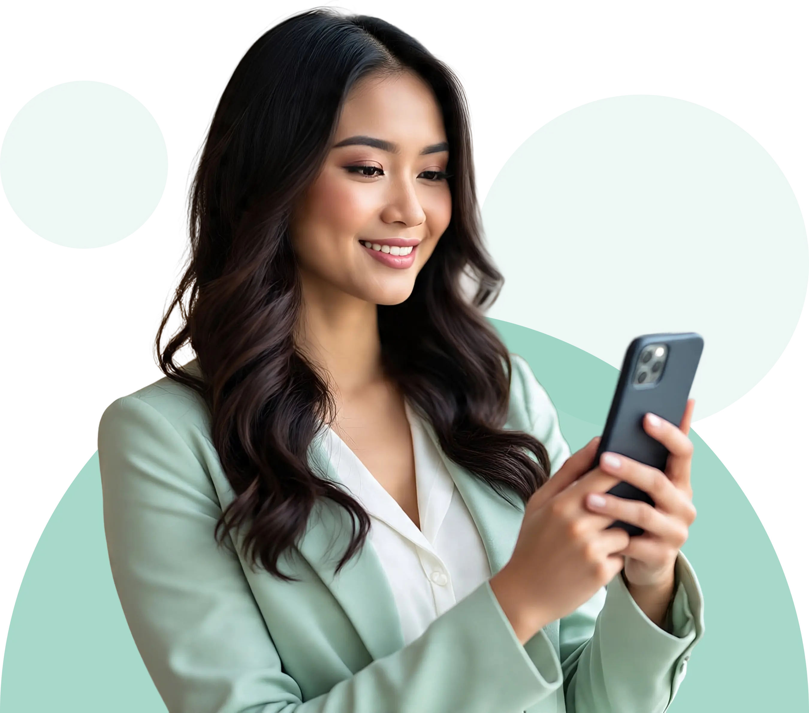 Woman holding a phone with the Terapeas app